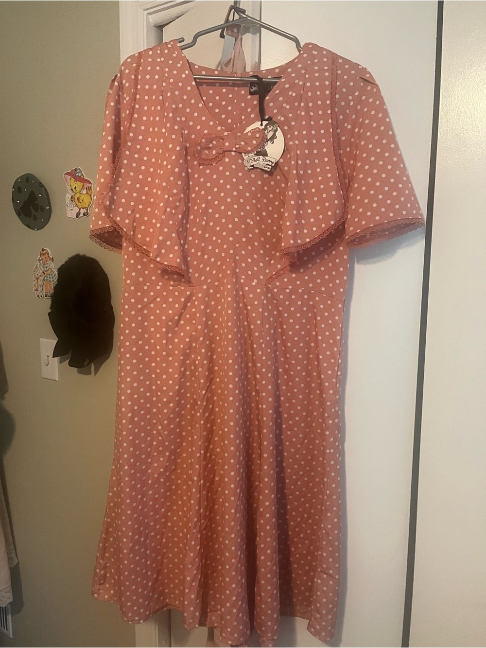 Hell Bunny Dusty Rose Polka Dot Midi Dress